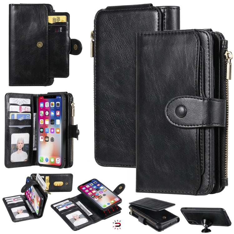 For iPhone X / XS Multifunctional Retro Detachable Magnetic Horizontal Flip Leather Case with Card Slots & Holder & Wallet & Photo Frame(Black) - More iPhone Cases by buy2fix | Online Shopping UK | buy2fix