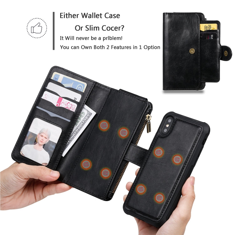 For iPhone X / XS Multifunctional Retro Detachable Magnetic Horizontal Flip Leather Case with Card Slots & Holder & Wallet & Photo Frame(Black) - More iPhone Cases by buy2fix | Online Shopping UK | buy2fix