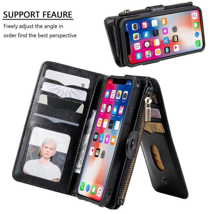 For iPhone X / XS Multifunctional Retro Detachable Magnetic Horizontal Flip Leather Case with Card Slots & Holder & Wallet & Photo Frame(Black) - More iPhone Cases by buy2fix | Online Shopping UK | buy2fix