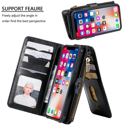 For iPhone X / XS Multifunctional Retro Detachable Magnetic Horizontal Flip Leather Case with Card Slots & Holder & Wallet & Photo Frame(Black) - More iPhone Cases by buy2fix | Online Shopping UK | buy2fix