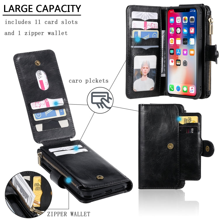 For iPhone X / XS Multifunctional Retro Detachable Magnetic Horizontal Flip Leather Case with Card Slots & Holder & Wallet & Photo Frame(Black) - More iPhone Cases by buy2fix | Online Shopping UK | buy2fix
