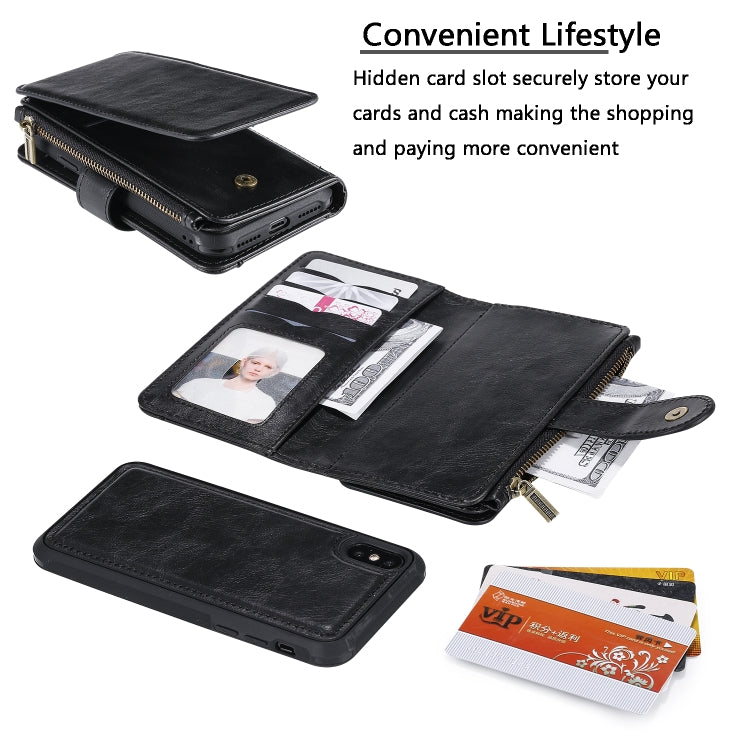 For iPhone X / XS Multifunctional Retro Detachable Magnetic Horizontal Flip Leather Case with Card Slots & Holder & Wallet & Photo Frame(Black) - More iPhone Cases by buy2fix | Online Shopping UK | buy2fix
