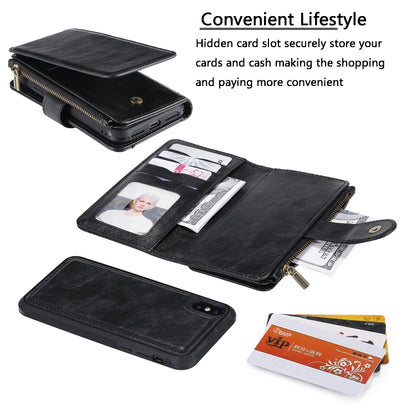 For iPhone X / XS Multifunctional Retro Detachable Magnetic Horizontal Flip Leather Case with Card Slots & Holder & Wallet & Photo Frame(Black) - More iPhone Cases by buy2fix | Online Shopping UK | buy2fix