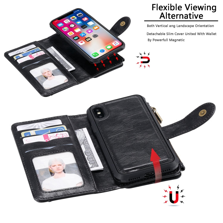 For iPhone X / XS Multifunctional Retro Detachable Magnetic Horizontal Flip Leather Case with Card Slots & Holder & Wallet & Photo Frame(Black) - More iPhone Cases by buy2fix | Online Shopping UK | buy2fix
