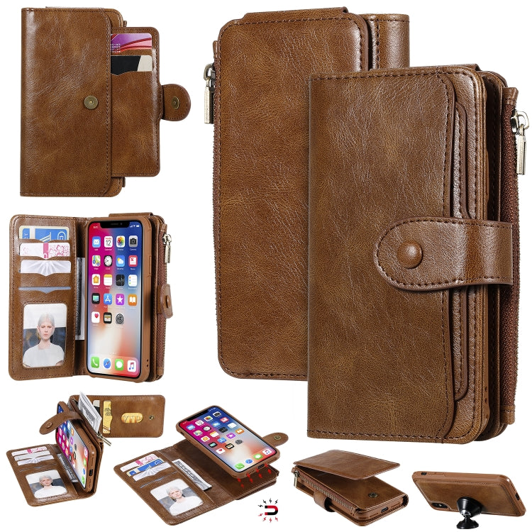 For iPhone X / XS Multifunctional Retro Detachable Magnetic Horizontal Flip Leather Case with Card Slots & Holder & Wallet & Photo Frame(Brown) - More iPhone Cases by buy2fix | Online Shopping UK | buy2fix