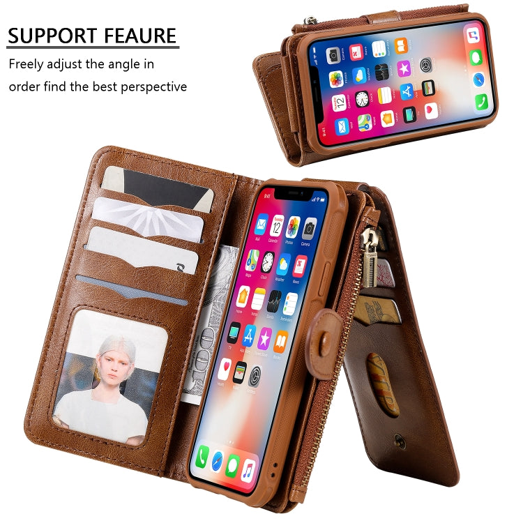 For iPhone X / XS Multifunctional Retro Detachable Magnetic Horizontal Flip Leather Case with Card Slots & Holder & Wallet & Photo Frame(Brown) - More iPhone Cases by buy2fix | Online Shopping UK | buy2fix