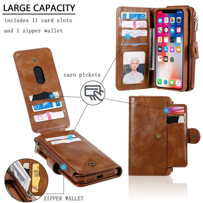 For iPhone X / XS Multifunctional Retro Detachable Magnetic Horizontal Flip Leather Case with Card Slots & Holder & Wallet & Photo Frame(Brown) - More iPhone Cases by buy2fix | Online Shopping UK | buy2fix