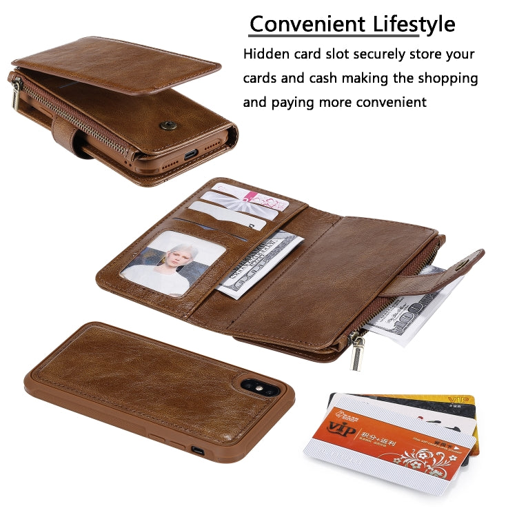 For iPhone X / XS Multifunctional Retro Detachable Magnetic Horizontal Flip Leather Case with Card Slots & Holder & Wallet & Photo Frame(Brown) - More iPhone Cases by buy2fix | Online Shopping UK | buy2fix