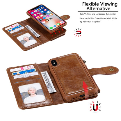 For iPhone X / XS Multifunctional Retro Detachable Magnetic Horizontal Flip Leather Case with Card Slots & Holder & Wallet & Photo Frame(Brown) - More iPhone Cases by buy2fix | Online Shopping UK | buy2fix