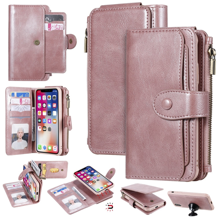 For iPhone X / XS Multifunctional Retro Detachable Magnetic Horizontal Flip Leather Case with Card Slots & Holder & Wallet & Photo Frame(Rose Gold) - More iPhone Cases by buy2fix | Online Shopping UK | buy2fix