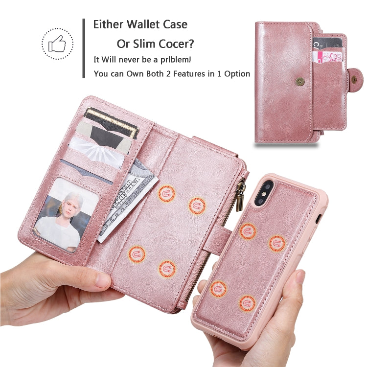 For iPhone X / XS Multifunctional Retro Detachable Magnetic Horizontal Flip Leather Case with Card Slots & Holder & Wallet & Photo Frame(Rose Gold) - More iPhone Cases by buy2fix | Online Shopping UK | buy2fix