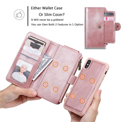 For iPhone X / XS Multifunctional Retro Detachable Magnetic Horizontal Flip Leather Case with Card Slots & Holder & Wallet & Photo Frame(Rose Gold) - More iPhone Cases by buy2fix | Online Shopping UK | buy2fix