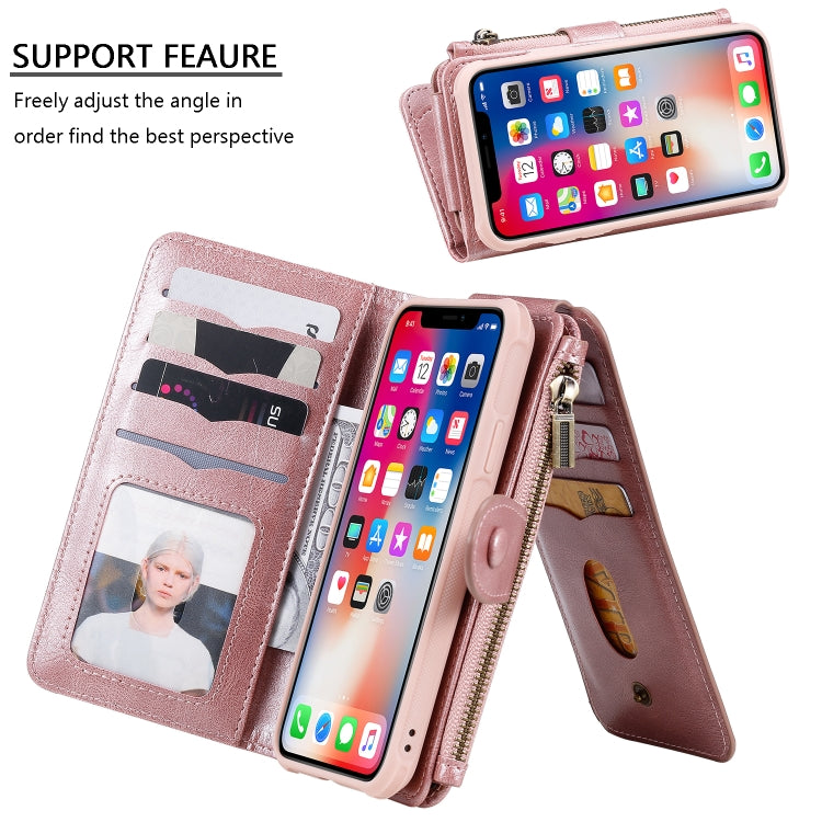 For iPhone X / XS Multifunctional Retro Detachable Magnetic Horizontal Flip Leather Case with Card Slots & Holder & Wallet & Photo Frame(Rose Gold) - More iPhone Cases by buy2fix | Online Shopping UK | buy2fix