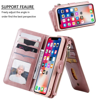 For iPhone X / XS Multifunctional Retro Detachable Magnetic Horizontal Flip Leather Case with Card Slots & Holder & Wallet & Photo Frame(Rose Gold) - More iPhone Cases by buy2fix | Online Shopping UK | buy2fix