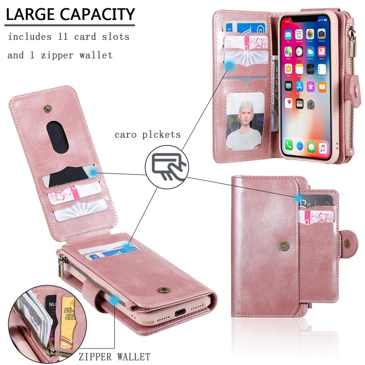 For iPhone X / XS Multifunctional Retro Detachable Magnetic Horizontal Flip Leather Case with Card Slots & Holder & Wallet & Photo Frame(Rose Gold) - More iPhone Cases by buy2fix | Online Shopping UK | buy2fix
