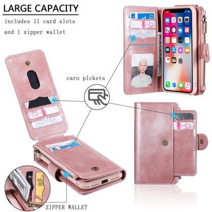 For iPhone X / XS Multifunctional Retro Detachable Magnetic Horizontal Flip Leather Case with Card Slots & Holder & Wallet & Photo Frame(Rose Gold) - More iPhone Cases by buy2fix | Online Shopping UK | buy2fix