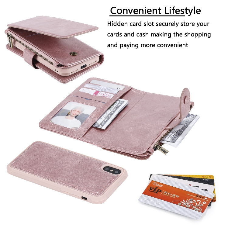 For iPhone X / XS Multifunctional Retro Detachable Magnetic Horizontal Flip Leather Case with Card Slots & Holder & Wallet & Photo Frame(Rose Gold) - More iPhone Cases by buy2fix | Online Shopping UK | buy2fix