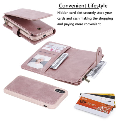 For iPhone X / XS Multifunctional Retro Detachable Magnetic Horizontal Flip Leather Case with Card Slots & Holder & Wallet & Photo Frame(Rose Gold) - More iPhone Cases by buy2fix | Online Shopping UK | buy2fix