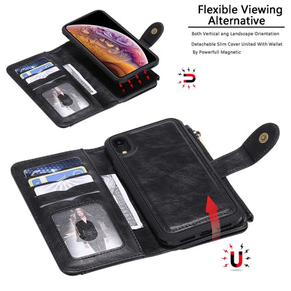 For iPhone XR Multifunctional Retro Detachable Magnetic Horizontal Flip Leather Case with Card Slots & Holder & Wallet & Photo Frame(Black) - More iPhone Cases by buy2fix | Online Shopping UK | buy2fix