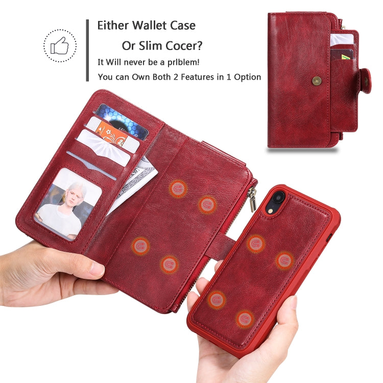 For iPhone XR Multifunctional Retro Detachable Magnetic Horizontal Flip Leather Case with Card Slots & Holder & Wallet & Photo Frame(Red) - More iPhone Cases by buy2fix | Online Shopping UK | buy2fix