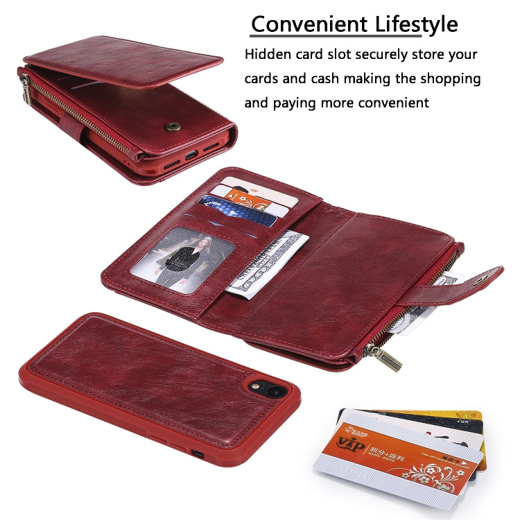 For iPhone XR Multifunctional Retro Detachable Magnetic Horizontal Flip Leather Case with Card Slots & Holder & Wallet & Photo Frame(Red) - More iPhone Cases by buy2fix | Online Shopping UK | buy2fix