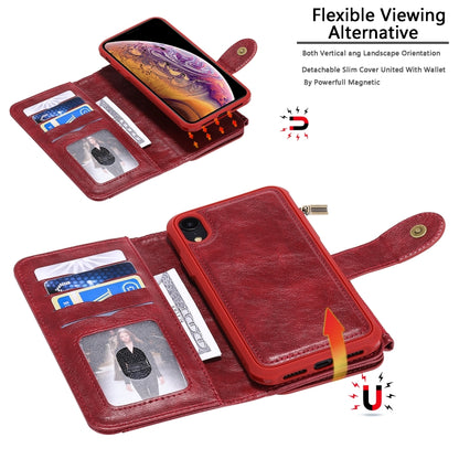 For iPhone XR Multifunctional Retro Detachable Magnetic Horizontal Flip Leather Case with Card Slots & Holder & Wallet & Photo Frame(Red) - More iPhone Cases by buy2fix | Online Shopping UK | buy2fix