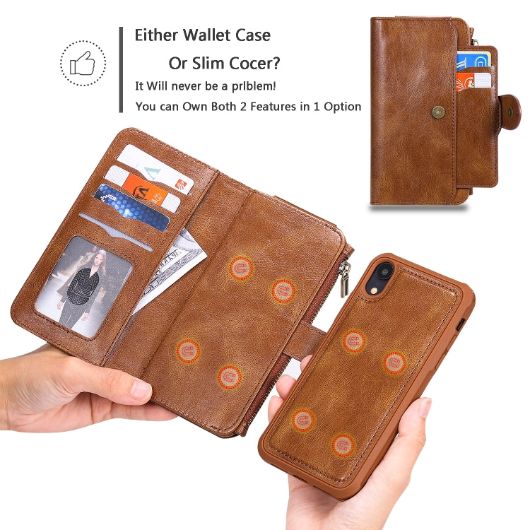 For iPhone XR Multifunctional Retro Detachable Magnetic Horizontal Flip Leather Case with Card Slots & Holder & Wallet & Photo Frame(Brown) - More iPhone Cases by buy2fix | Online Shopping UK | buy2fix