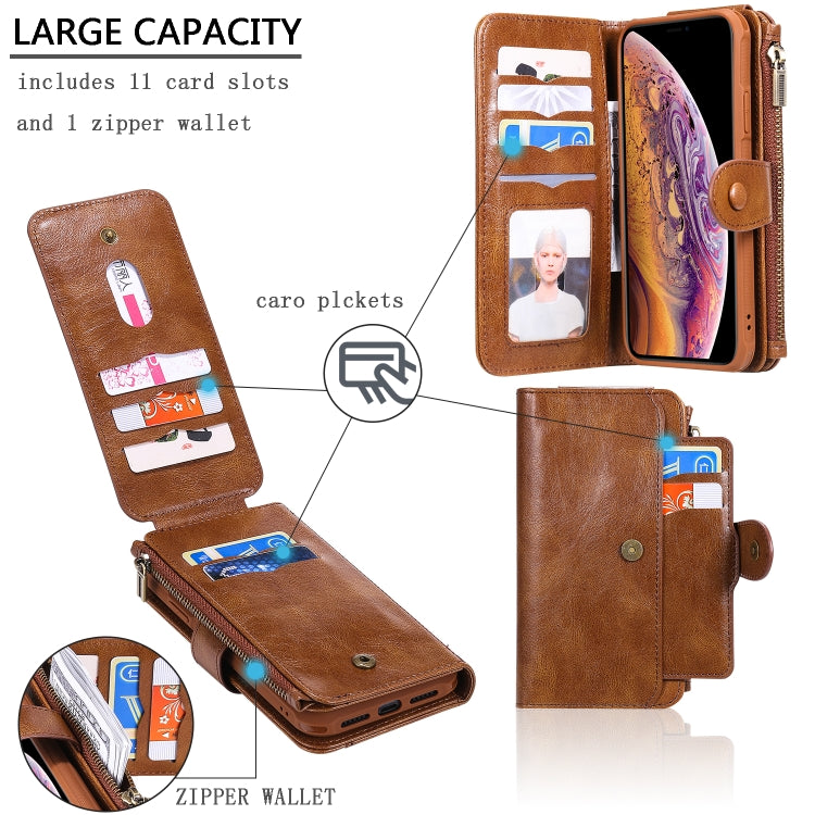 For iPhone XR Multifunctional Retro Detachable Magnetic Horizontal Flip Leather Case with Card Slots & Holder & Wallet & Photo Frame(Brown) - More iPhone Cases by buy2fix | Online Shopping UK | buy2fix