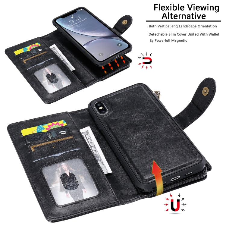 For iPhone XS Max Multifunctional Retro Detachable Magnetic Horizontal Flip Leather Case with Card Slots & Holder & Wallet & Photo Frame(Black) - More iPhone Cases by buy2fix | Online Shopping UK | buy2fix