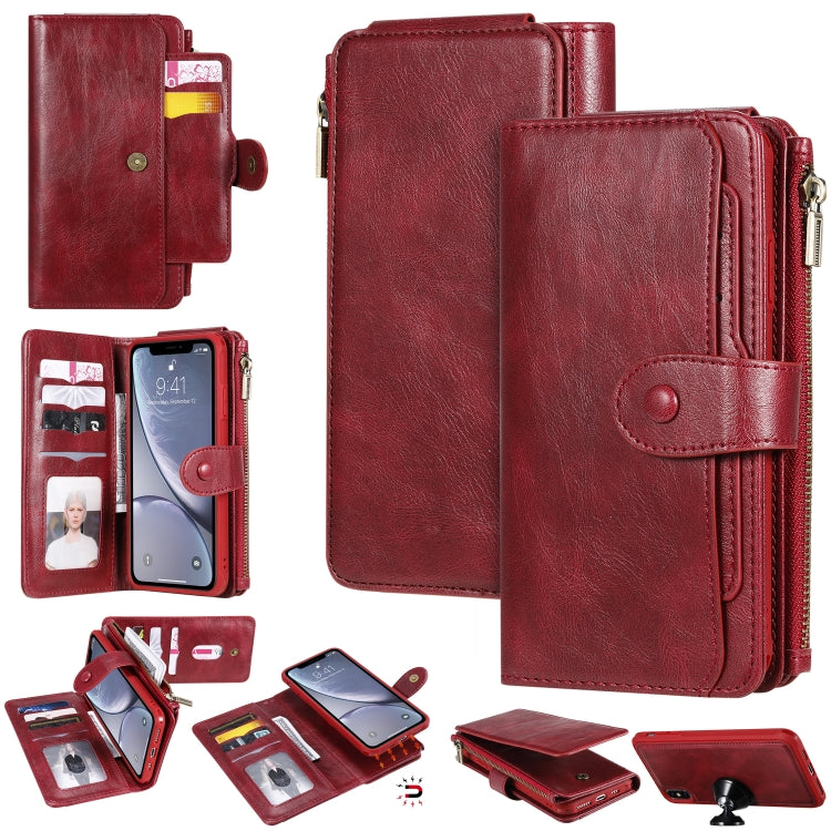 For iPhone XS Max Multifunctional Retro Detachable Magnetic Horizontal Flip Leather Case with Card Slots & Holder & Wallet & Photo Frame(Red) - More iPhone Cases by buy2fix | Online Shopping UK | buy2fix