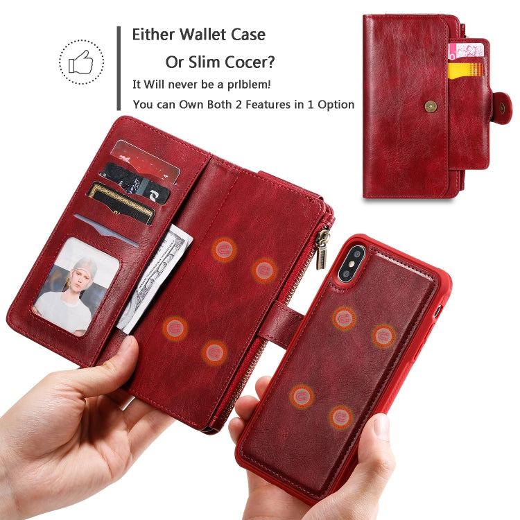 For iPhone XS Max Multifunctional Retro Detachable Magnetic Horizontal Flip Leather Case with Card Slots & Holder & Wallet & Photo Frame(Red) - More iPhone Cases by buy2fix | Online Shopping UK | buy2fix