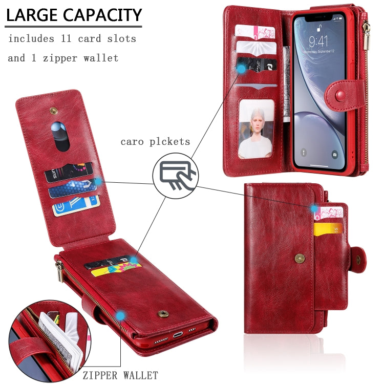 For iPhone XS Max Multifunctional Retro Detachable Magnetic Horizontal Flip Leather Case with Card Slots & Holder & Wallet & Photo Frame(Red) - More iPhone Cases by buy2fix | Online Shopping UK | buy2fix