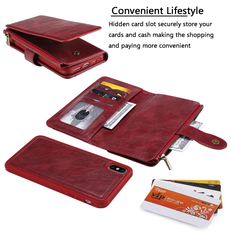 For iPhone XS Max Multifunctional Retro Detachable Magnetic Horizontal Flip Leather Case with Card Slots & Holder & Wallet & Photo Frame(Red) - More iPhone Cases by buy2fix | Online Shopping UK | buy2fix
