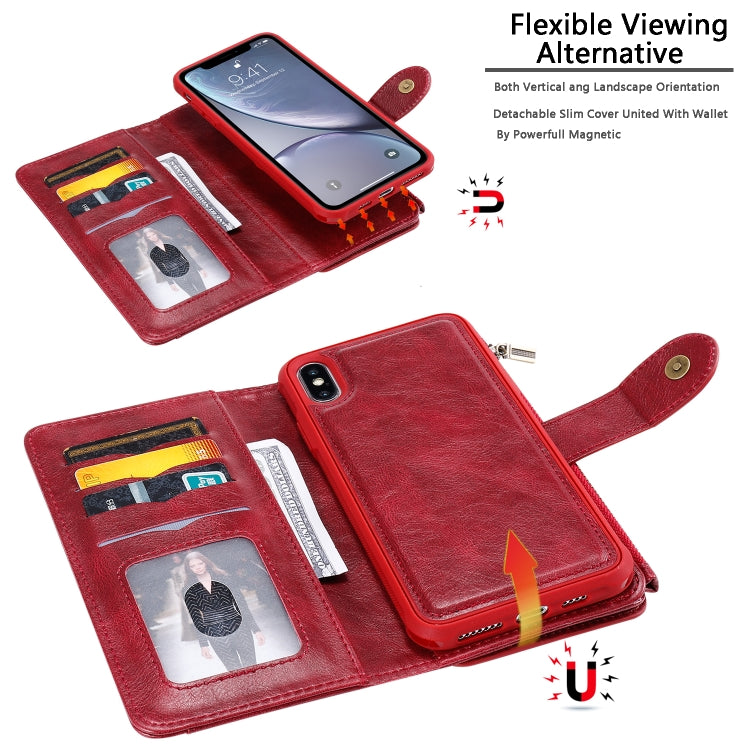 For iPhone XS Max Multifunctional Retro Detachable Magnetic Horizontal Flip Leather Case with Card Slots & Holder & Wallet & Photo Frame(Red) - More iPhone Cases by buy2fix | Online Shopping UK | buy2fix
