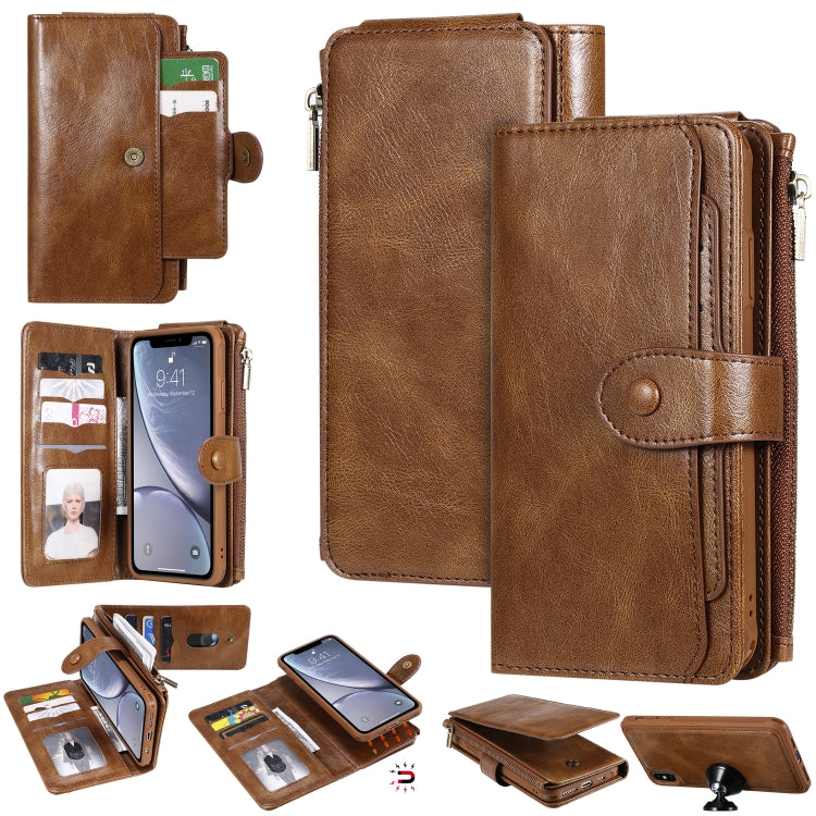 For iPhone XS Max Multifunctional Retro Detachable Magnetic Horizontal Flip Leather Case with Card Slots & Holder & Wallet & Photo Frame(Brown) - More iPhone Cases by buy2fix | Online Shopping UK | buy2fix