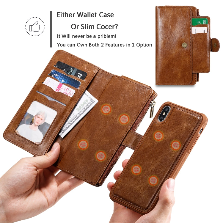 For iPhone XS Max Multifunctional Retro Detachable Magnetic Horizontal Flip Leather Case with Card Slots & Holder & Wallet & Photo Frame(Brown) - More iPhone Cases by buy2fix | Online Shopping UK | buy2fix