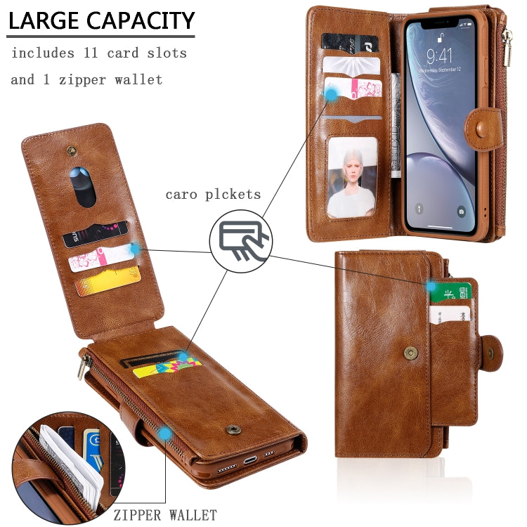 For iPhone XS Max Multifunctional Retro Detachable Magnetic Horizontal Flip Leather Case with Card Slots & Holder & Wallet & Photo Frame(Brown) - More iPhone Cases by buy2fix | Online Shopping UK | buy2fix
