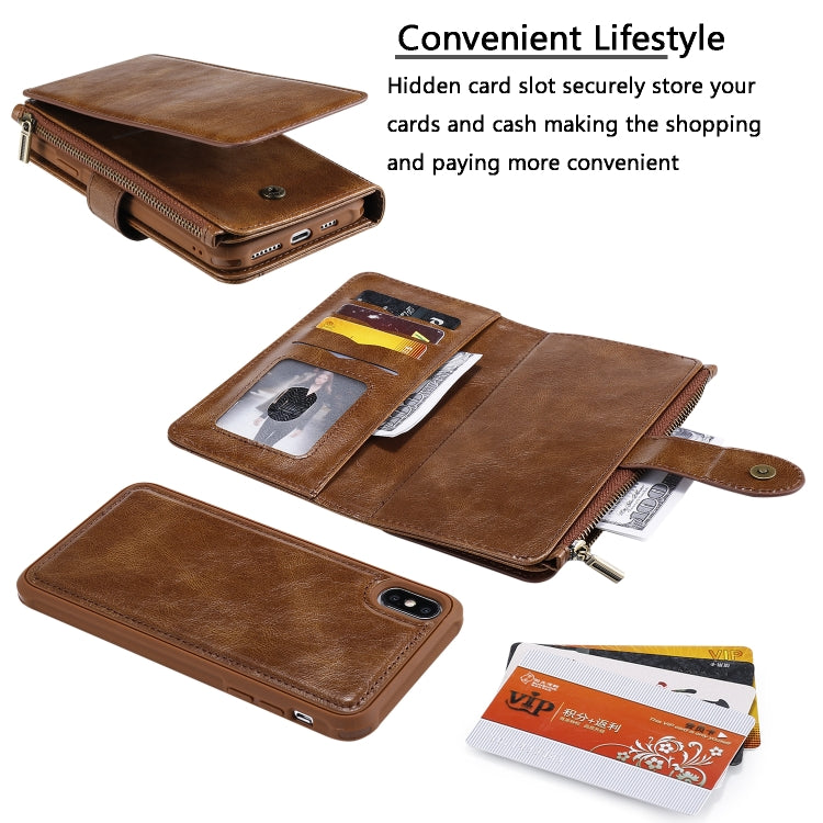For iPhone XS Max Multifunctional Retro Detachable Magnetic Horizontal Flip Leather Case with Card Slots & Holder & Wallet & Photo Frame(Brown) - More iPhone Cases by buy2fix | Online Shopping UK | buy2fix