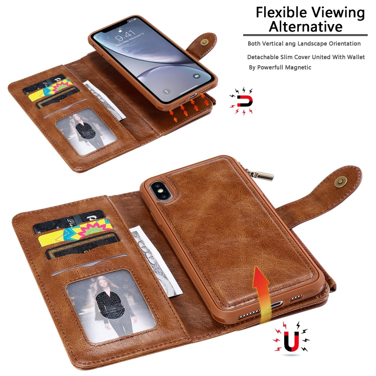 For iPhone XS Max Multifunctional Retro Detachable Magnetic Horizontal Flip Leather Case with Card Slots & Holder & Wallet & Photo Frame(Brown) - More iPhone Cases by buy2fix | Online Shopping UK | buy2fix