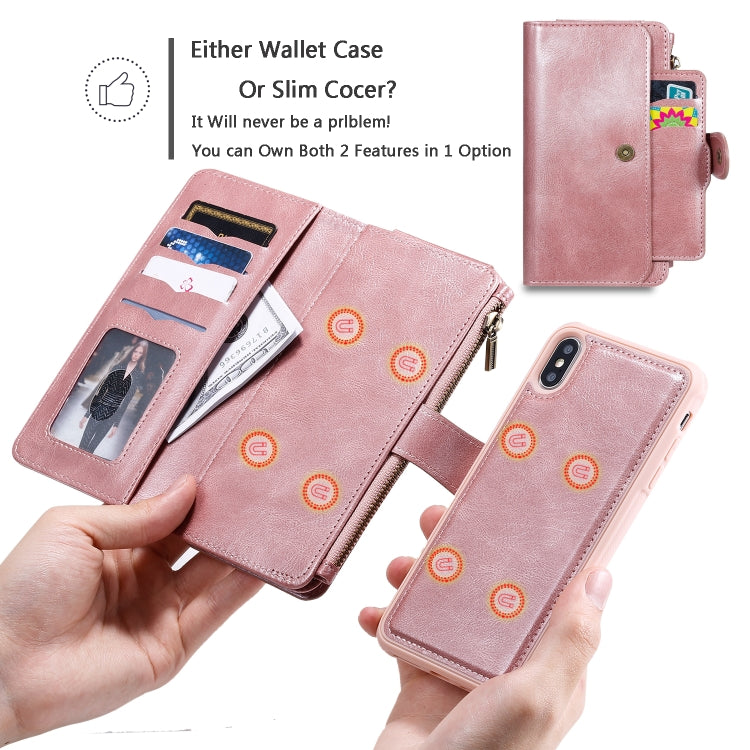 For iPhone XS Max Multifunctional Retro Detachable Magnetic Horizontal Flip Leather Case with Card Slots & Holder & Wallet & Photo Frame(Rose Gold) - More iPhone Cases by buy2fix | Online Shopping UK | buy2fix