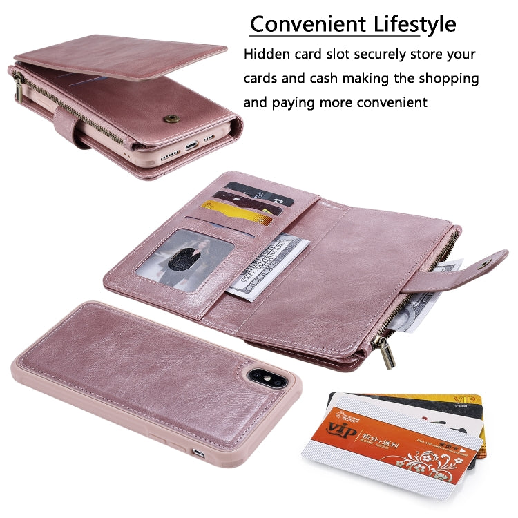 For iPhone XS Max Multifunctional Retro Detachable Magnetic Horizontal Flip Leather Case with Card Slots & Holder & Wallet & Photo Frame(Rose Gold) - More iPhone Cases by buy2fix | Online Shopping UK | buy2fix