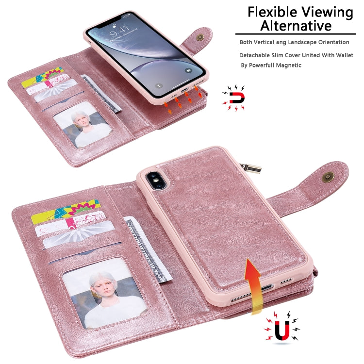 For iPhone XS Max Multifunctional Retro Detachable Magnetic Horizontal Flip Leather Case with Card Slots & Holder & Wallet & Photo Frame(Rose Gold) - More iPhone Cases by buy2fix | Online Shopping UK | buy2fix