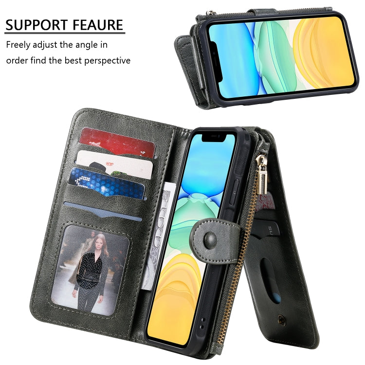 For iPhone 11 Multifunctional Retro Detachable Magnetic Horizontal Flip Leather Case with Card Slots & Holder & Wallet & Photo Frame(Dark Green) - iPhone 11 Cases by buy2fix | Online Shopping UK | buy2fix