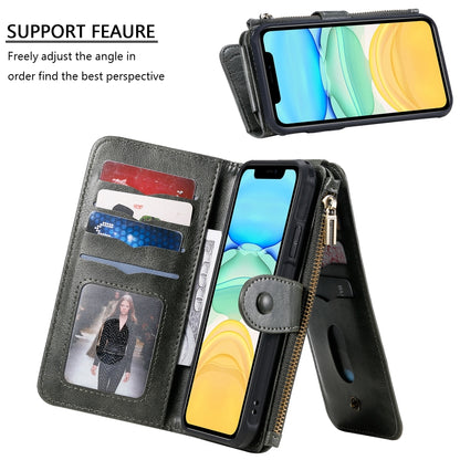 For iPhone 11 Multifunctional Retro Detachable Magnetic Horizontal Flip Leather Case with Card Slots & Holder & Wallet & Photo Frame(Dark Green) - iPhone 11 Cases by buy2fix | Online Shopping UK | buy2fix