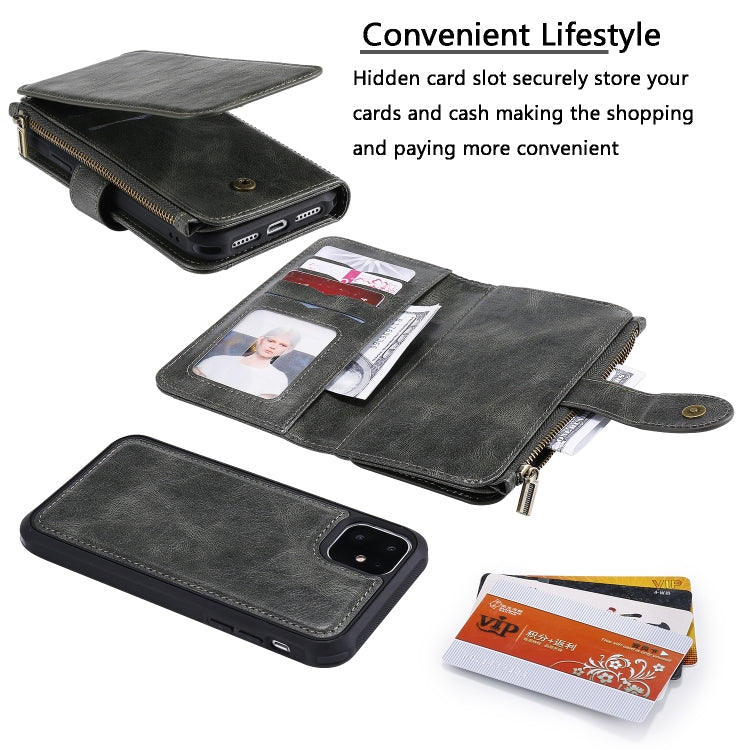 For iPhone 11 Multifunctional Retro Detachable Magnetic Horizontal Flip Leather Case with Card Slots & Holder & Wallet & Photo Frame(Dark Green) - iPhone 11 Cases by buy2fix | Online Shopping UK | buy2fix