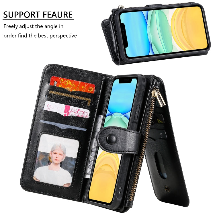 For iPhone 11 Multifunctional Retro Detachable Magnetic Horizontal Flip Leather Case with Card Slots & Holder & Wallet & Photo Frame(Black) - iPhone 11 Cases by buy2fix | Online Shopping UK | buy2fix
