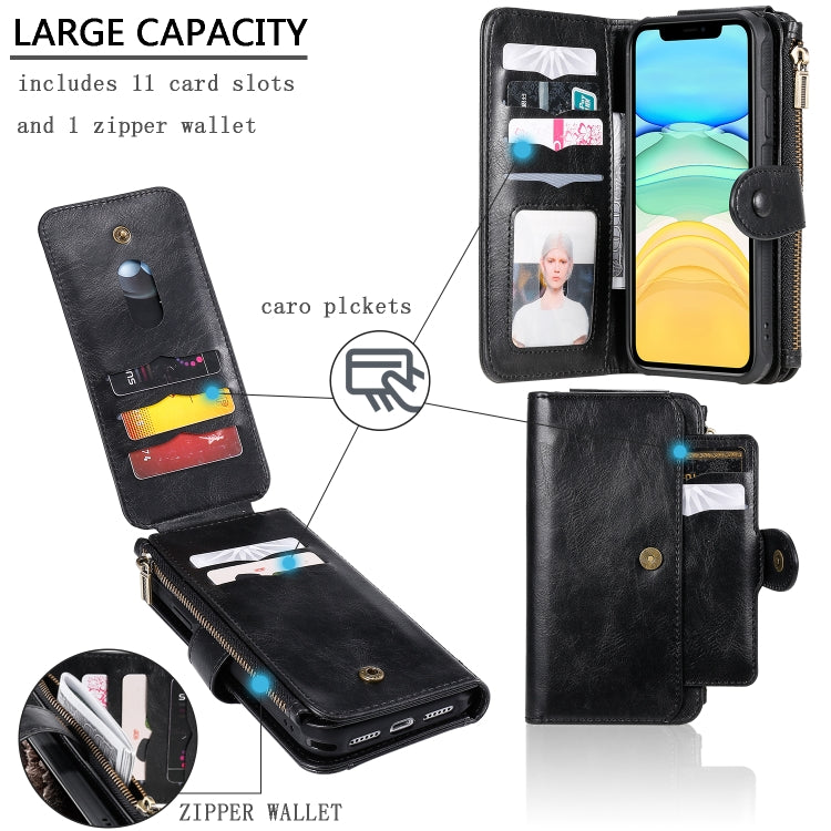 For iPhone 11 Multifunctional Retro Detachable Magnetic Horizontal Flip Leather Case with Card Slots & Holder & Wallet & Photo Frame(Black) - iPhone 11 Cases by buy2fix | Online Shopping UK | buy2fix