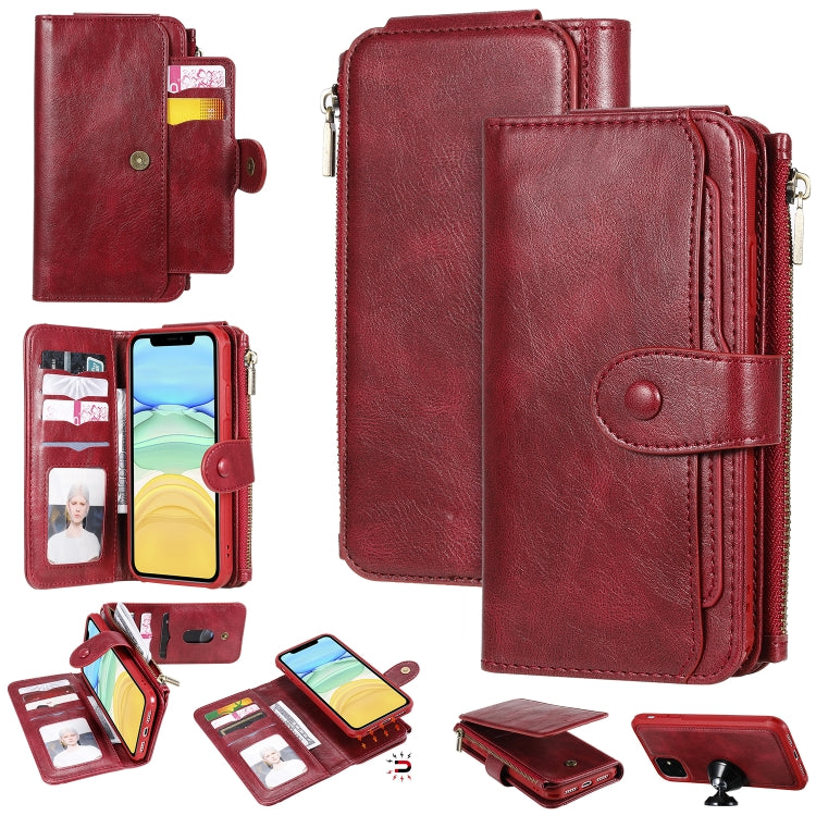 For iPhone 11 Multifunctional Retro Detachable Magnetic Horizontal Flip Leather Case with Card Slots & Holder & Wallet & Photo Frame(Red) - iPhone 11 Cases by buy2fix | Online Shopping UK | buy2fix