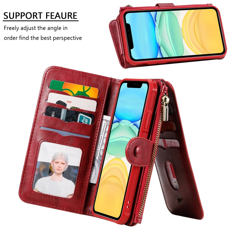 For iPhone 11 Multifunctional Retro Detachable Magnetic Horizontal Flip Leather Case with Card Slots & Holder & Wallet & Photo Frame(Red) - iPhone 11 Cases by buy2fix | Online Shopping UK | buy2fix