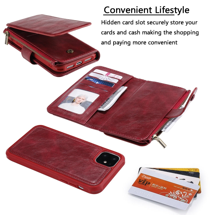 For iPhone 11 Multifunctional Retro Detachable Magnetic Horizontal Flip Leather Case with Card Slots & Holder & Wallet & Photo Frame(Red) - iPhone 11 Cases by buy2fix | Online Shopping UK | buy2fix